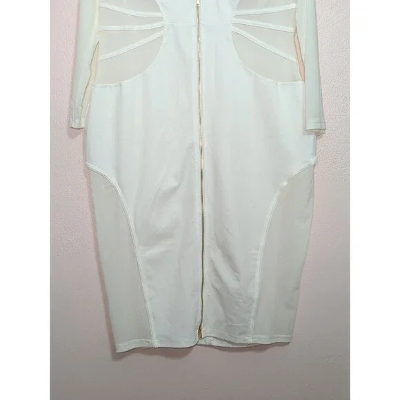 Curvy Sense Blazer Bodycon Dress Womens 2XL Ivory Sheer Mesh Cutout Zip Sexy - Picture 4 of 14